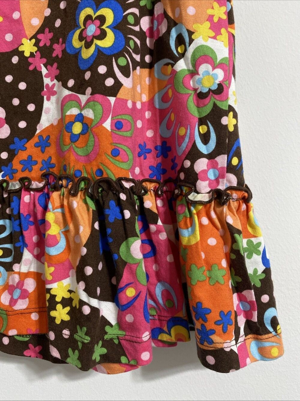 Hanna Andersson Dress Girl's EU 130 US 8 Retro Floral Flower Trapeze Ruffle Bold - Picture 5 of 8